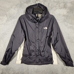 The North Face Hyvent Jacket Womens Medium Full Zip Black White Rain Coat *